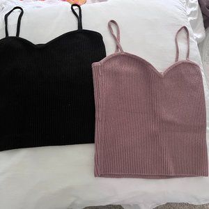 Oak & Fort - Pink and Black Sweetheart Tank Tops